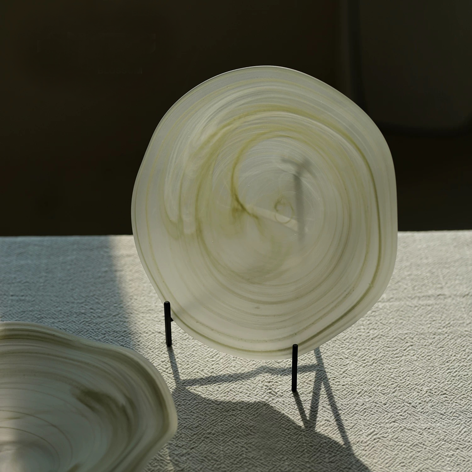 Cloudy Frosted Glass Plate Green