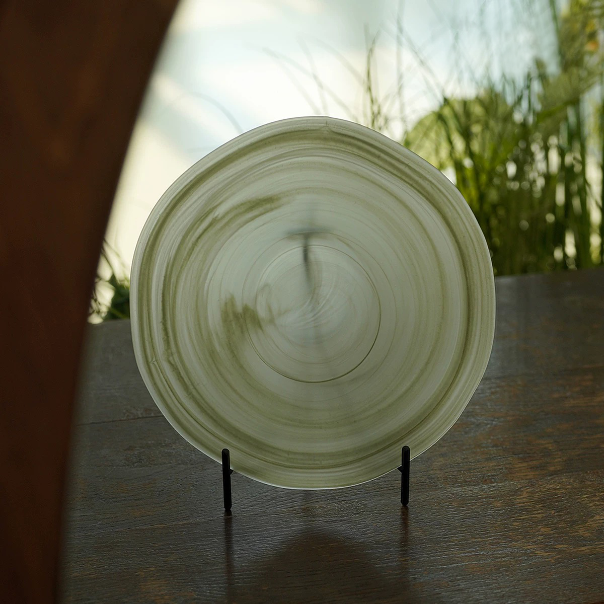 Cloudy Frosted Glass Plate Green