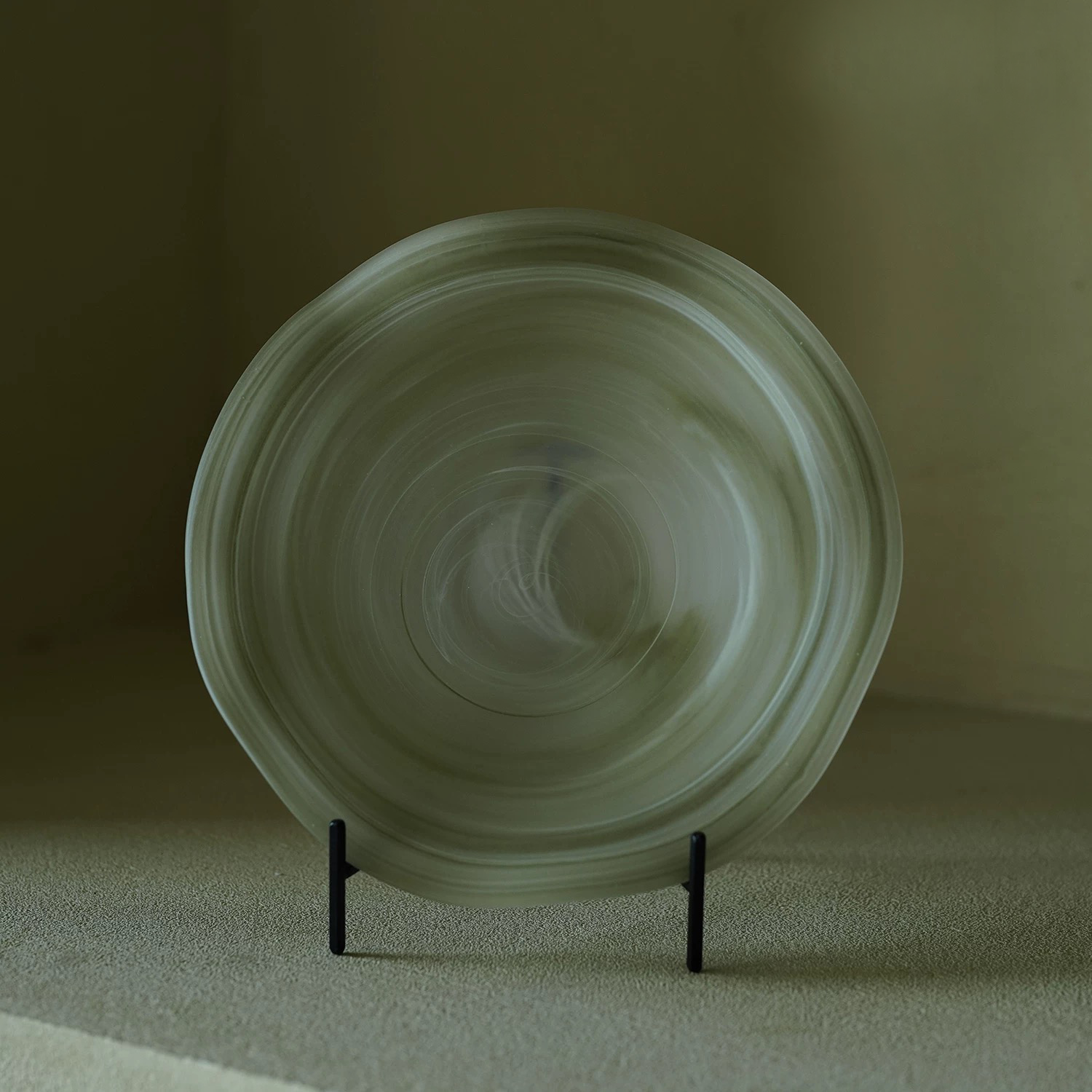 Cloudy Frosted Glass Plate Green