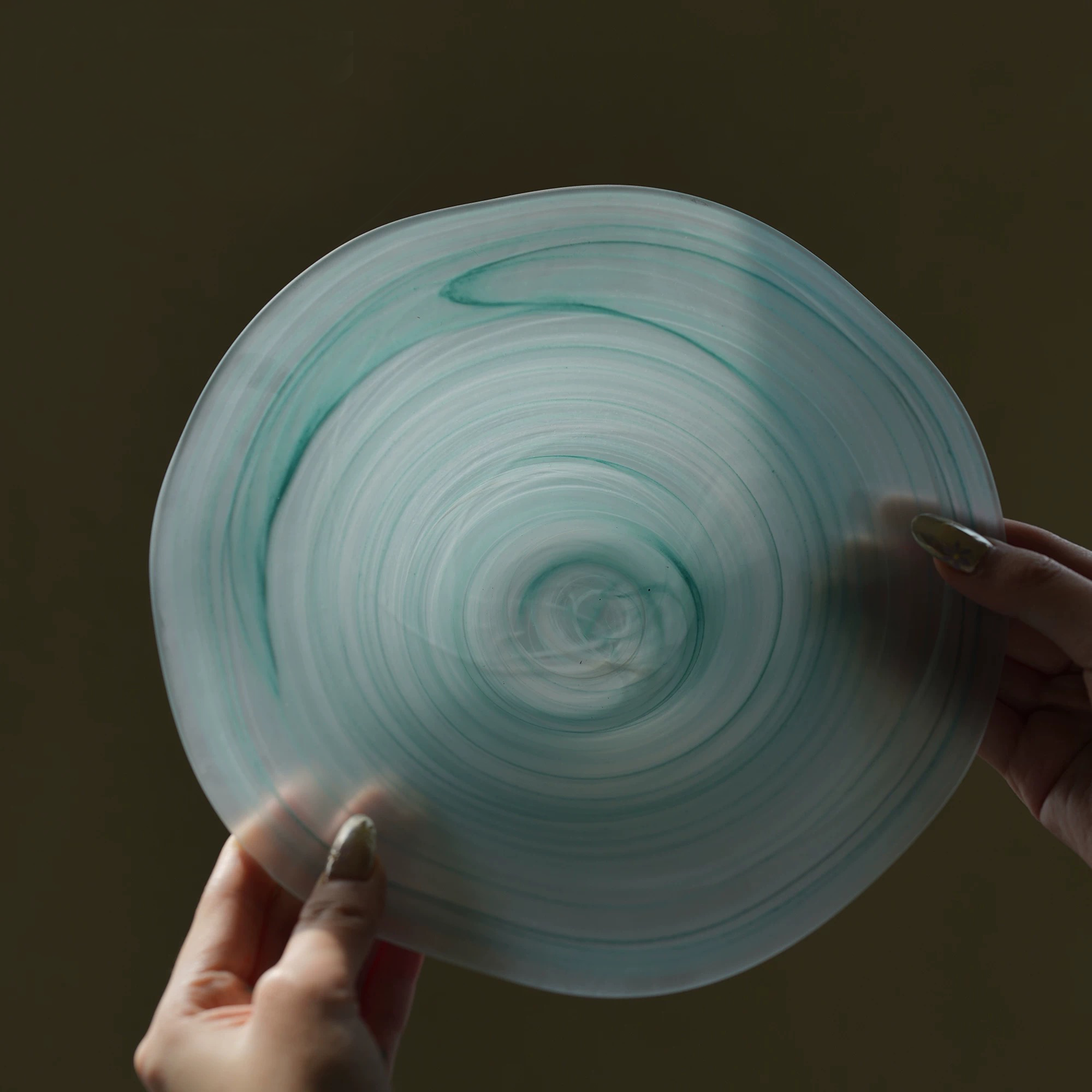 Cloudy Frosted Glass Plate Blue