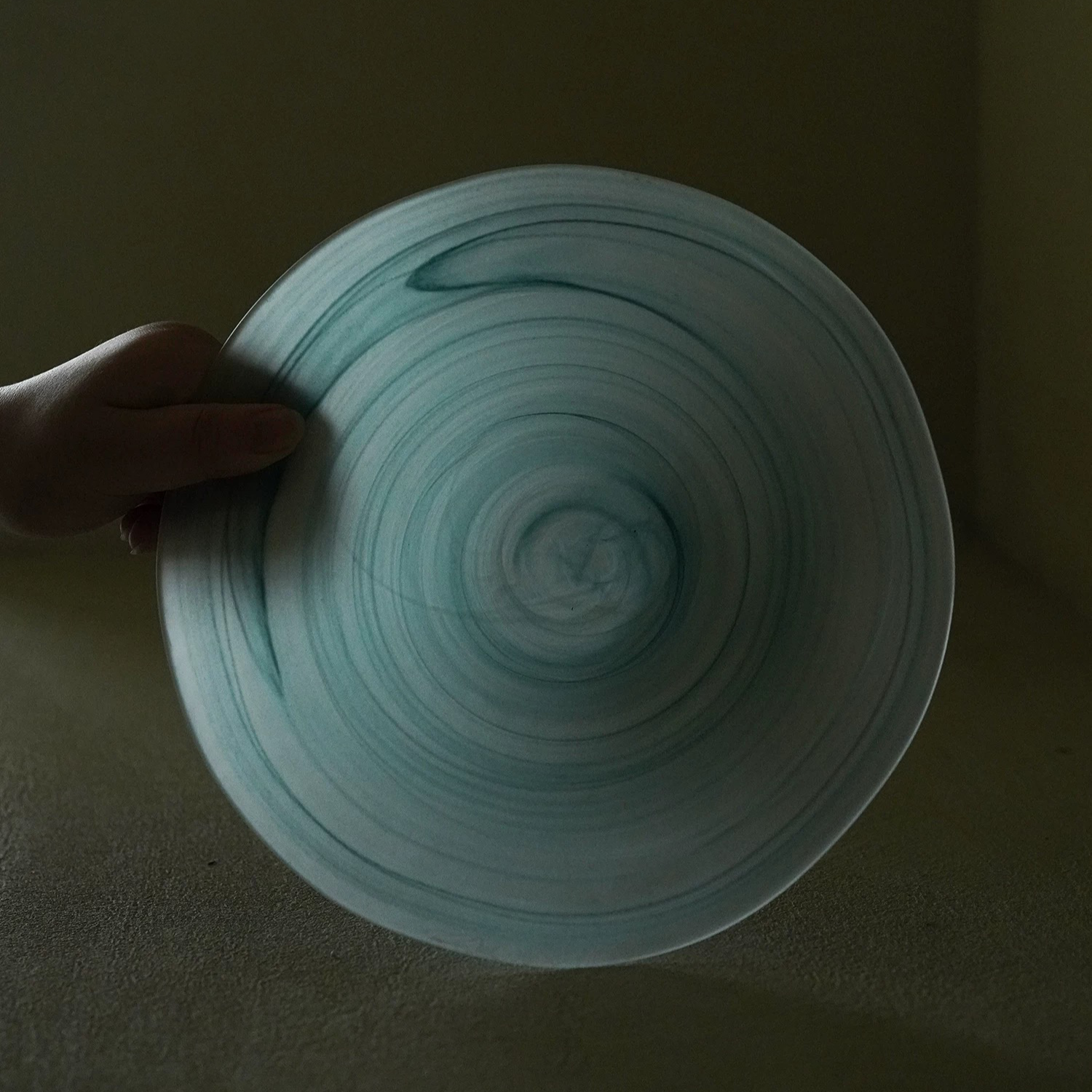 Cloudy Frosted Glass Plate Blue