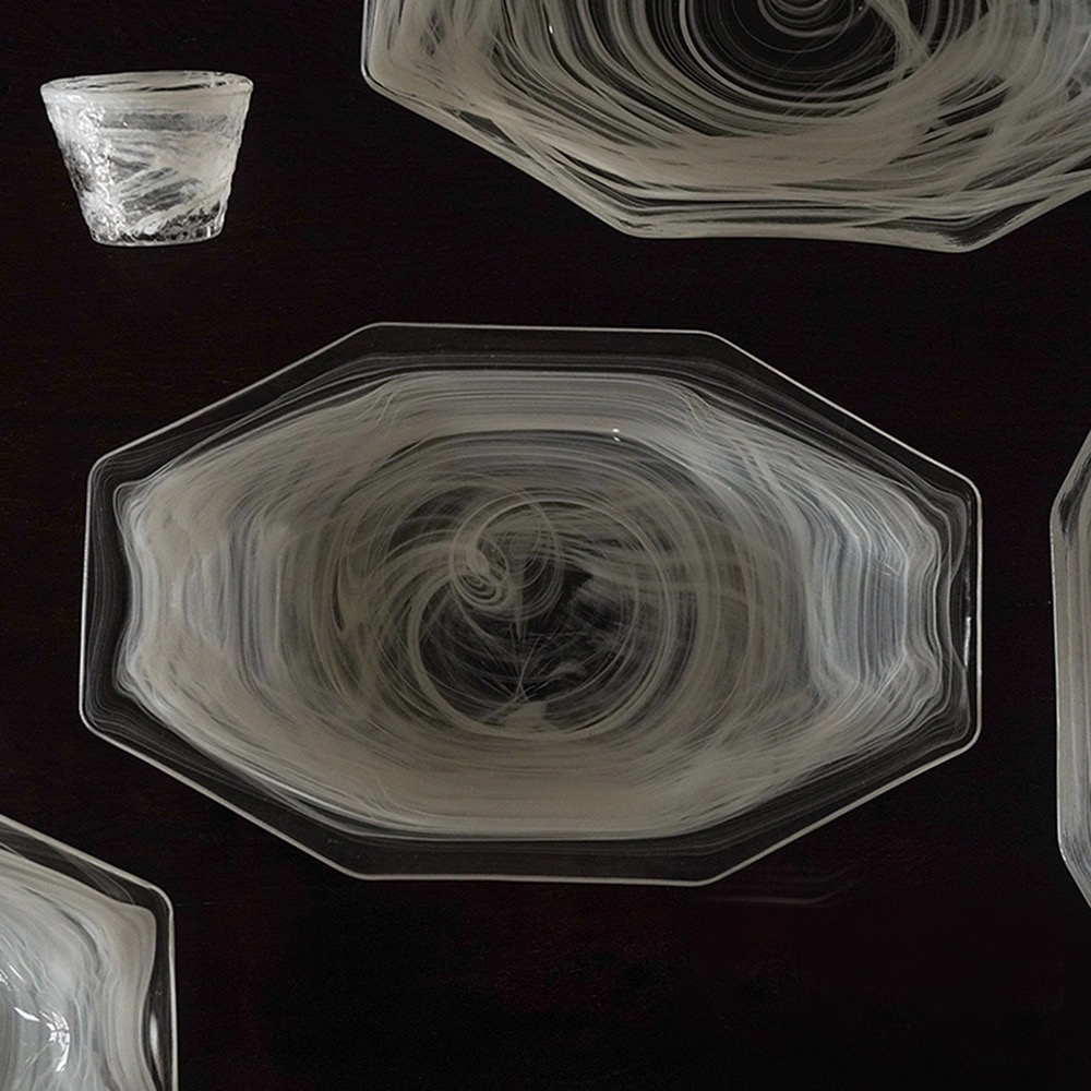 Rectangular Octagonal Cloudy Glass Plate White