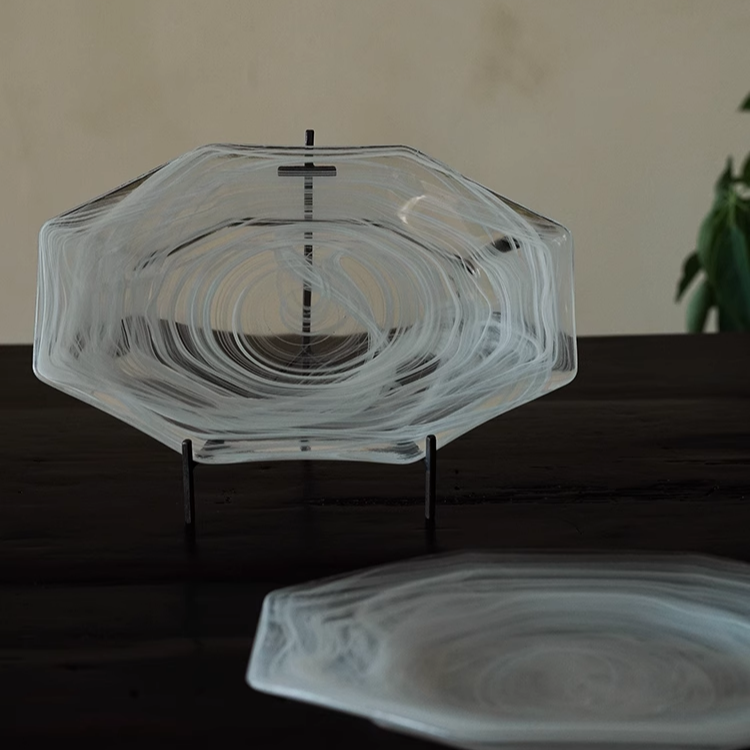 Rectangular Octagonal Cloudy Glass Plate White