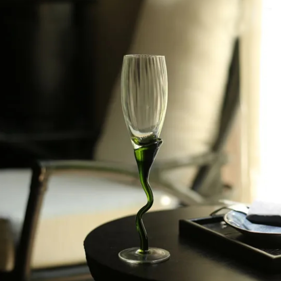 Dark Green Vintage Champagne Glass