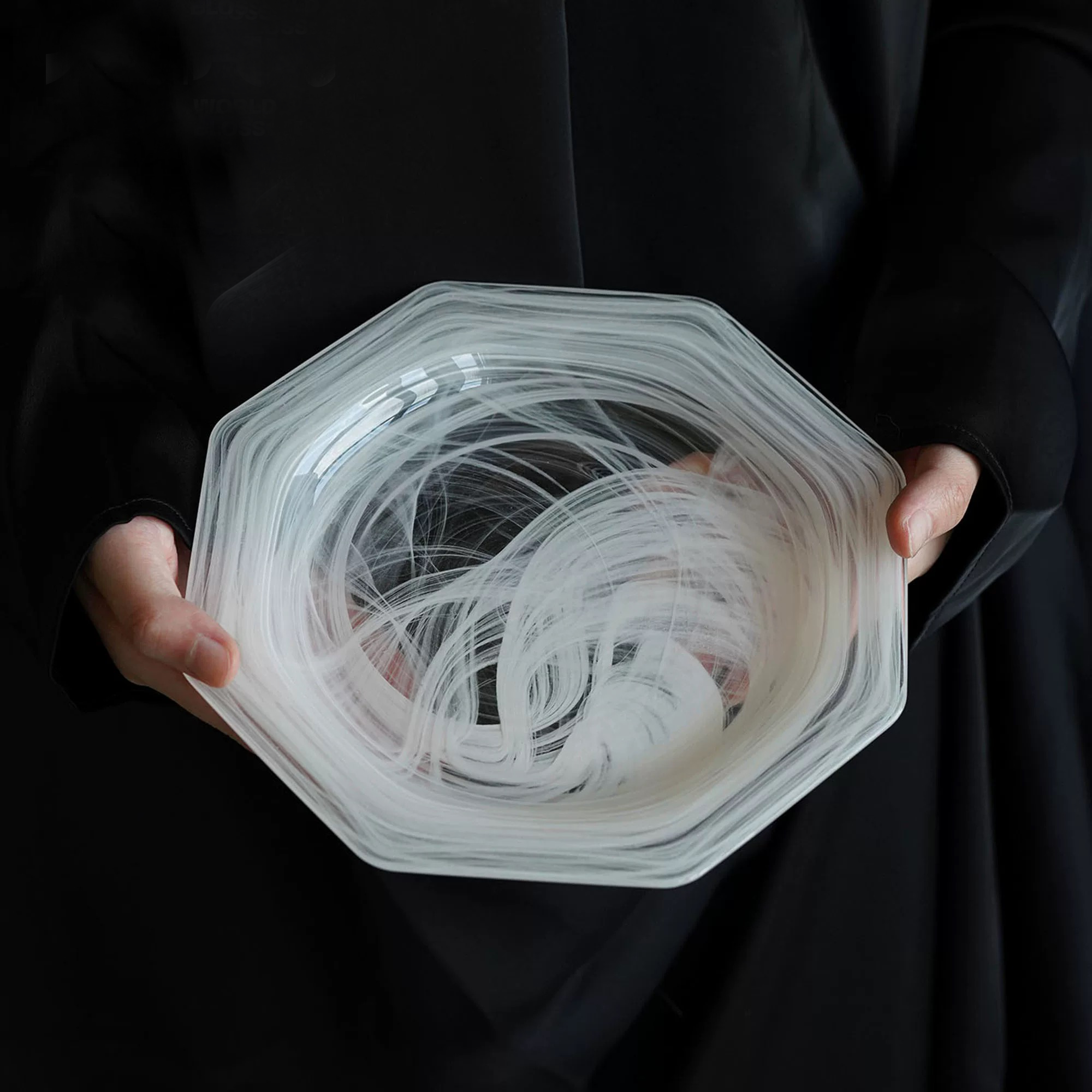 Round Octagonal Cloudy Glass Plate White