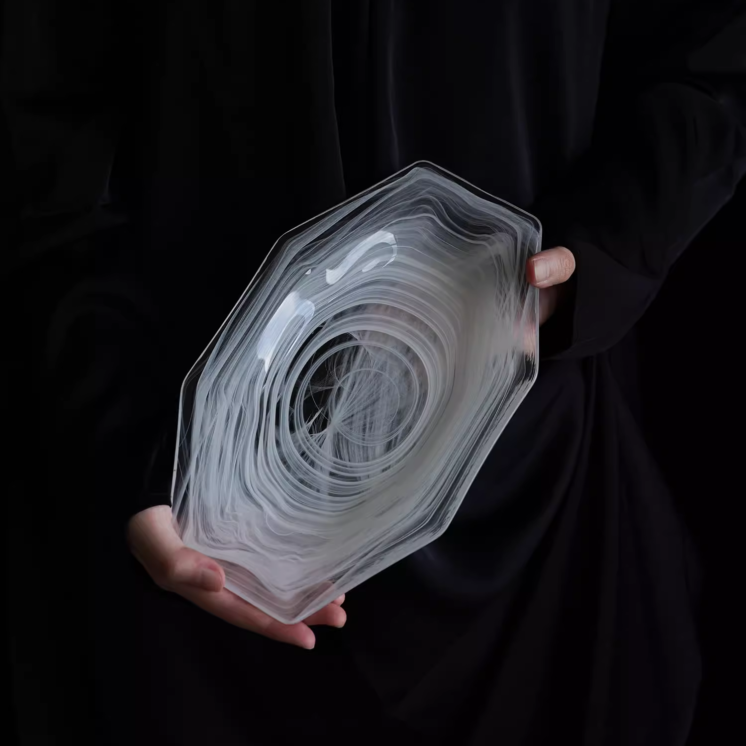 Rectangular Octagonal Cloudy Glass Plate White