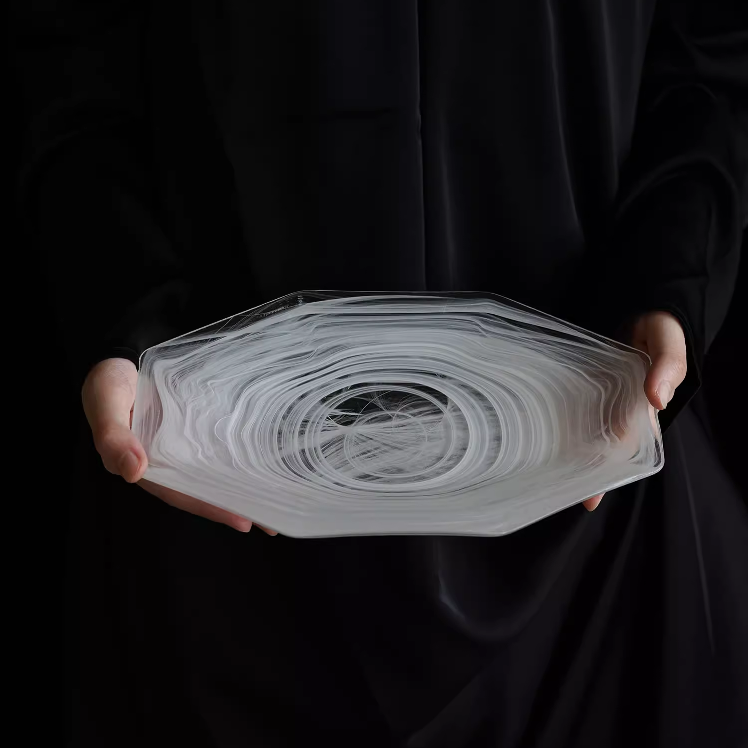 Rectangular Octagonal Cloudy Glass Plate White
