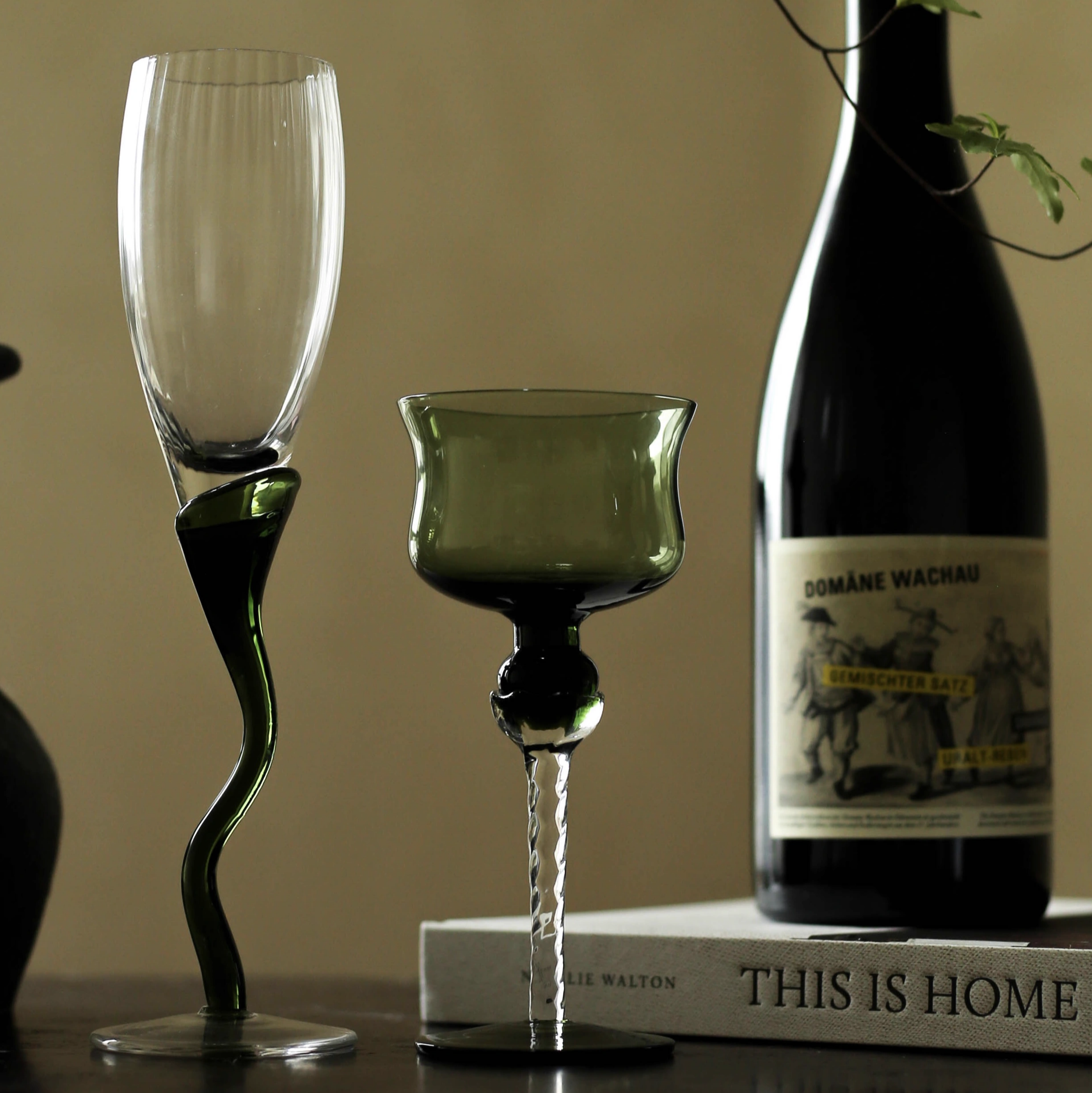 Dark Green Vintage Champagne Glass