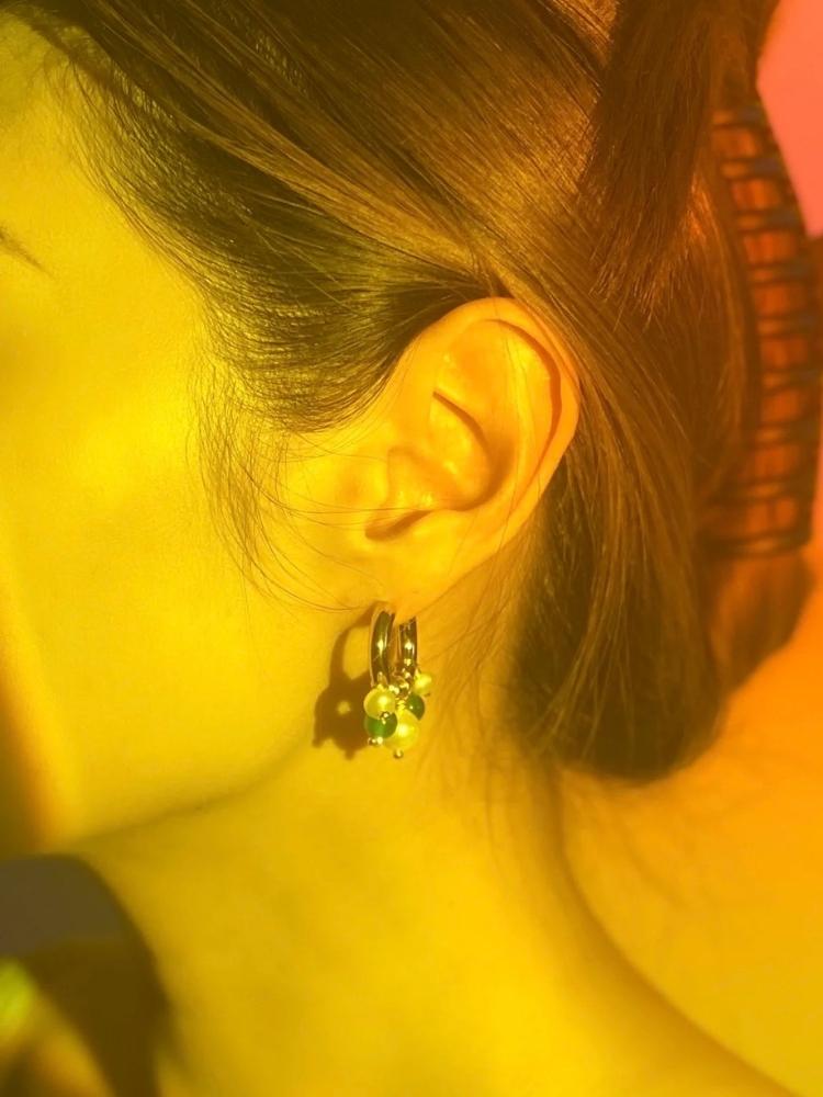 Gold & Green Agate Hoops Earrings