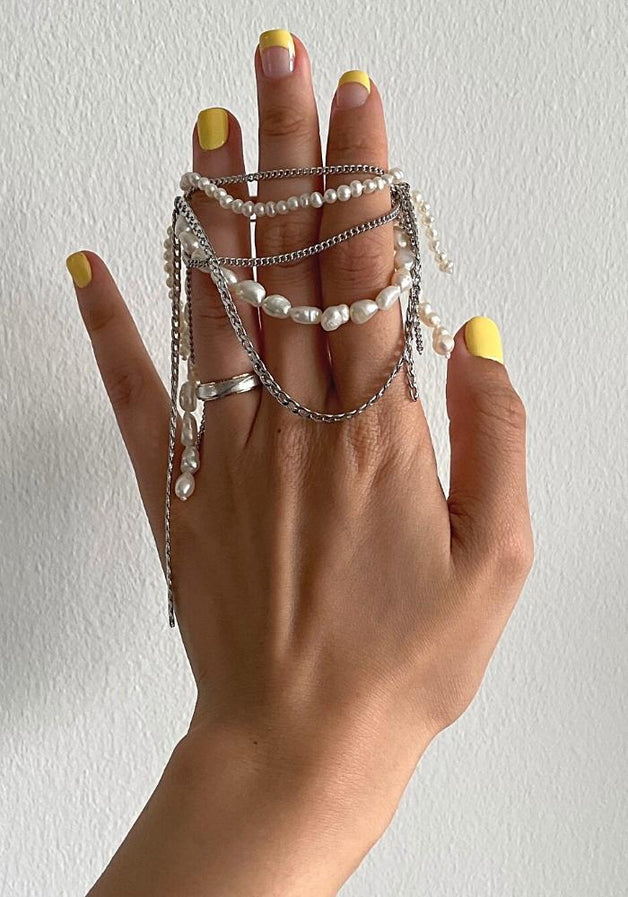 Baroque Pearl Silver Chain Tassel Brooch