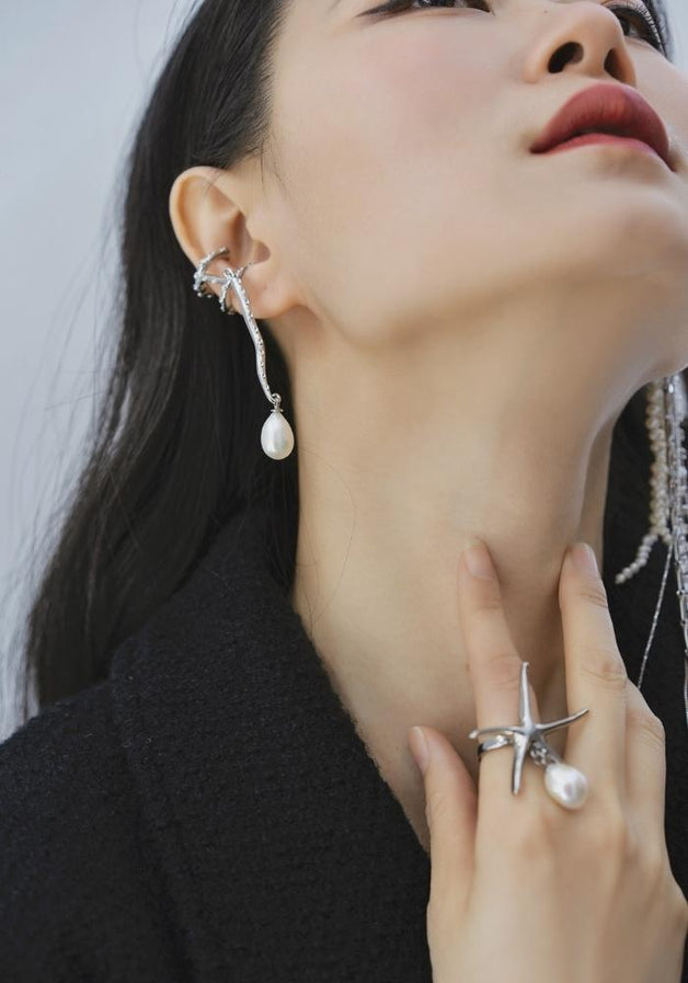 Cultured Baroque Pearl Octopus Leg Ear Cuff