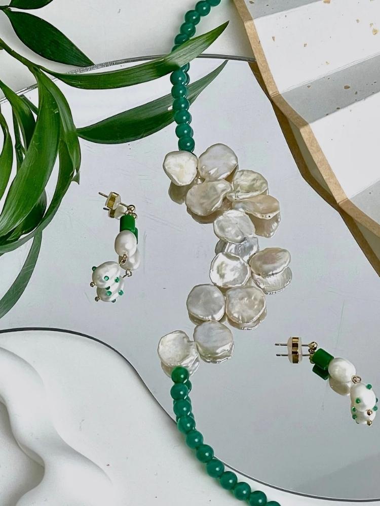 Green Agate Petal Necklace