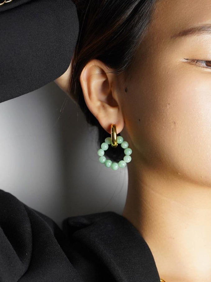 Mismatched Jade Hoop Earrings