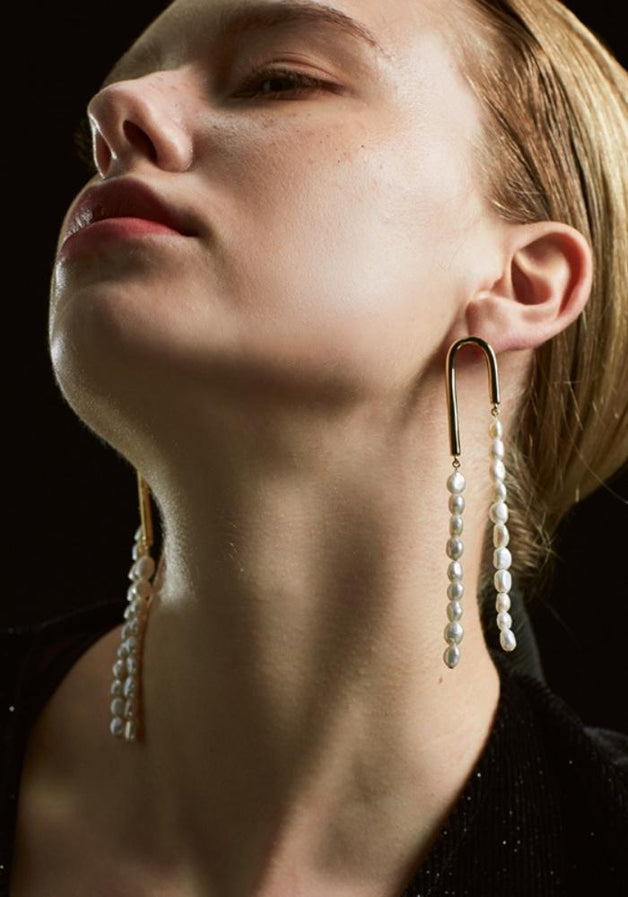 Baroque Pearl U shape Dangle Earrings 