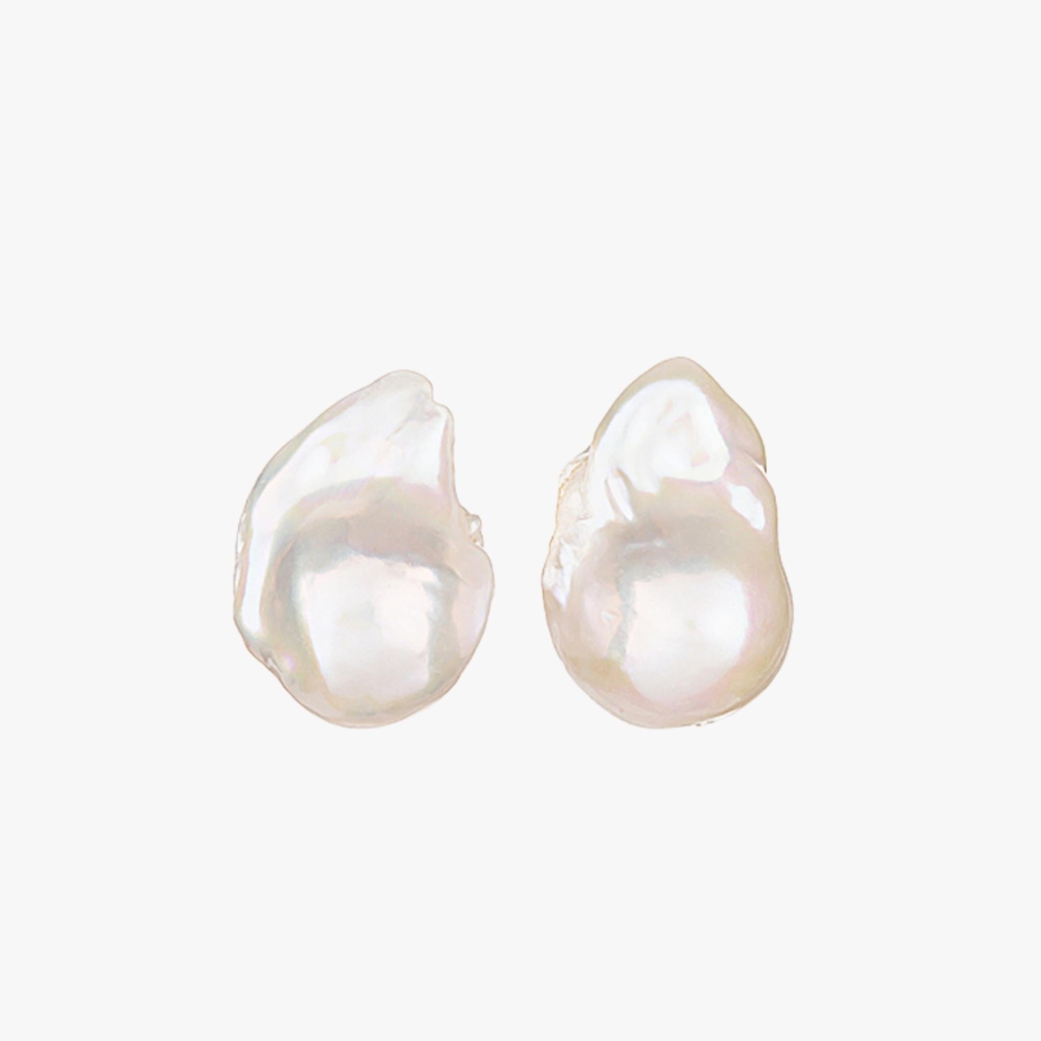 Baroque Pearl Dumpling Shape Stud Earrings
