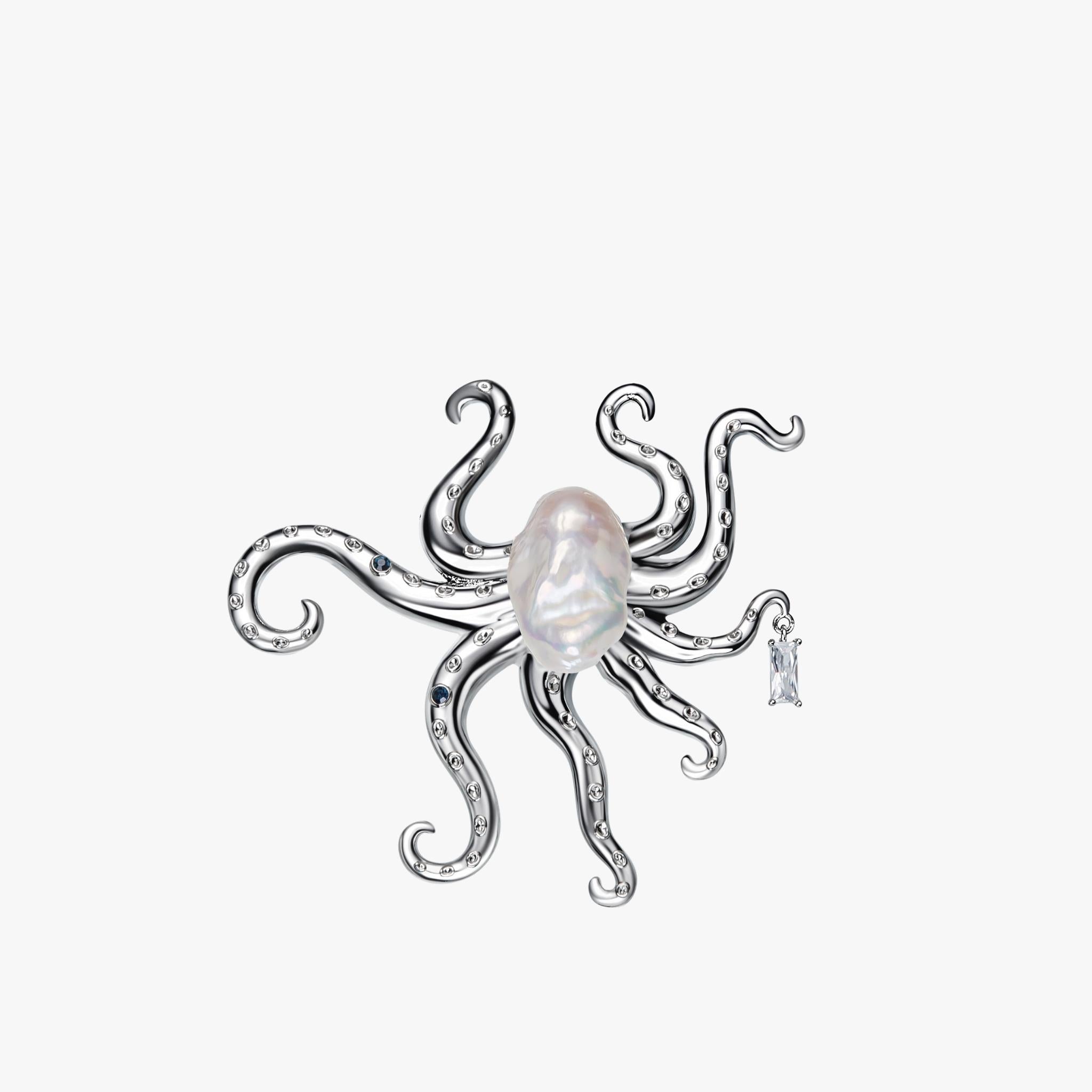 Large Cultured Baroque Pearl Octopus Brooch