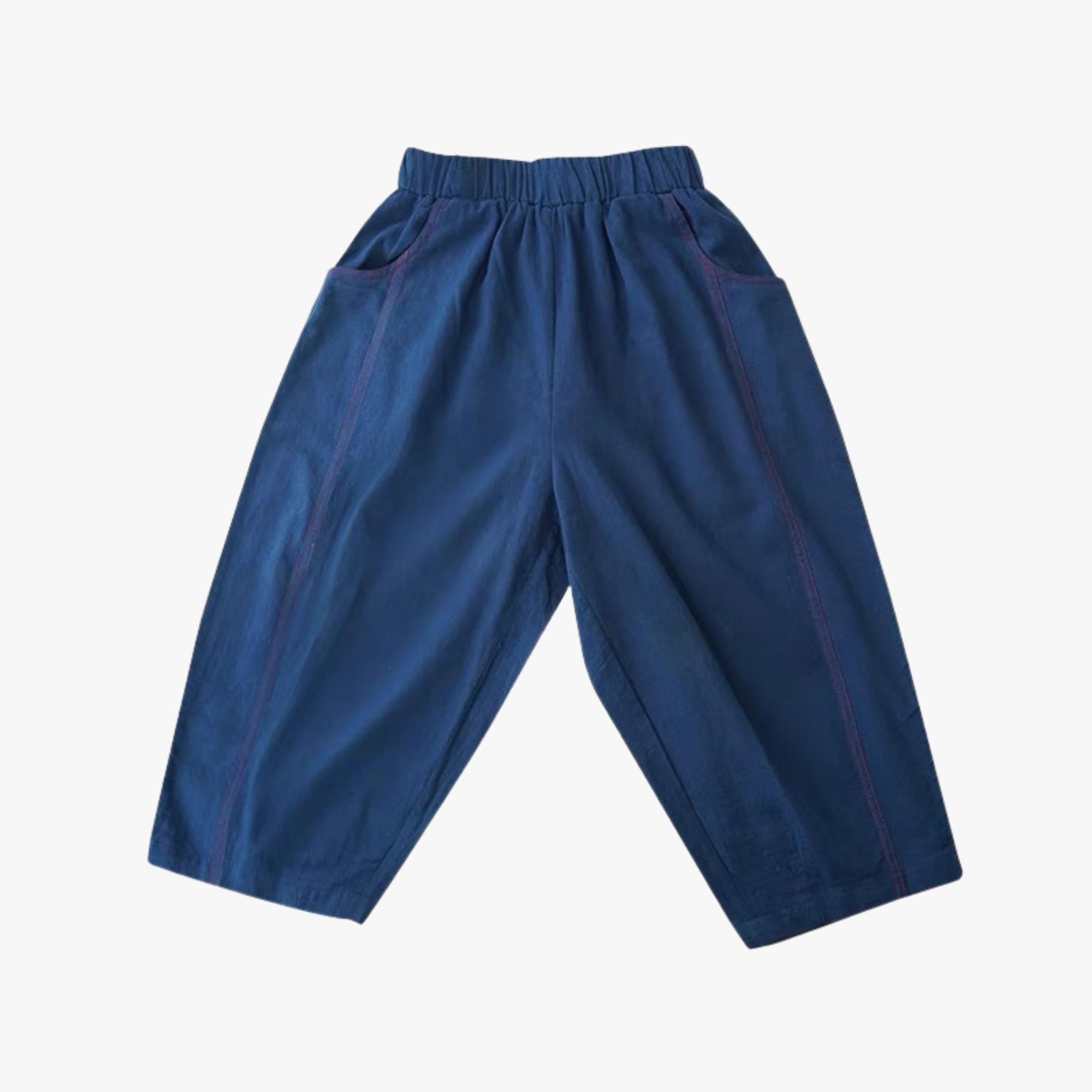 Kids Blue Embroidered Utility Pants